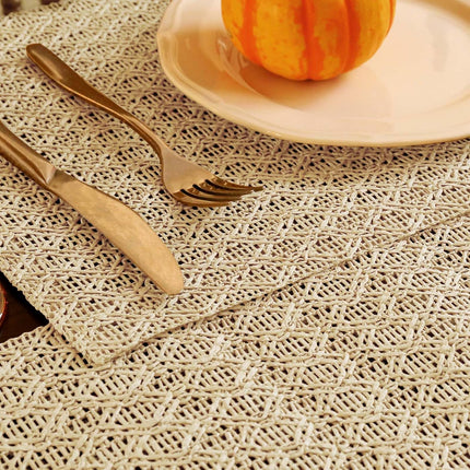 Paper Braided Placemats Natural Non-Slip Heat Resistant Table Mats for Dining Tables Farmhouse Woven Rectangular Indoor & Outdoor Place mats (4, Braided Beige).