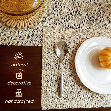 Paper Braided Placemats Natural Non-Slip Heat Resistant Table Mats for Dining Tables Farmhouse Woven Rectangular Indoor & Outdoor Place mats (4, Braided Beige).