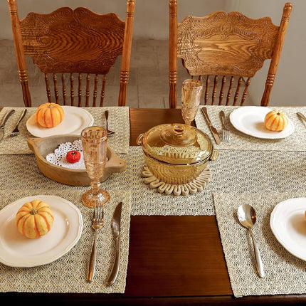 Paper Braided Placemats Natural Non-Slip Heat Resistant Table Mats for Dining Tables Farmhouse Woven Rectangular Indoor & Outdoor Place mats (4, Braided Beige).