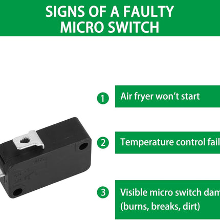 KW7-0 Micro Switch, Replacement for Air Fryer XL, Power XL, Vortex, Microswitches for Microwave Oven & Induction Cooker - Normally Open, 16A 125V/250V, 2Pins 1NO 1NC.