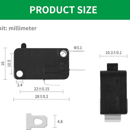 KW7-0 Micro Switch, Replacement for Air Fryer XL, Power XL, Vortex, Microswitches for Microwave Oven & Induction Cooker - Normally Open, 16A 125V/250V, 2Pins 1NO 1NC.