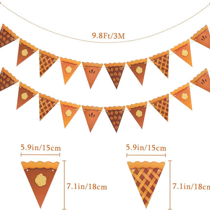 Thanksgiving Pumpkin Pie Banner – 2PCS Pre-Strung Pie Party Banner,Pumpkin Decor, Thanksgiving Party Banner for Party Supplies, Fireplace, Wall, Table, Classroom, Mantel Decor.