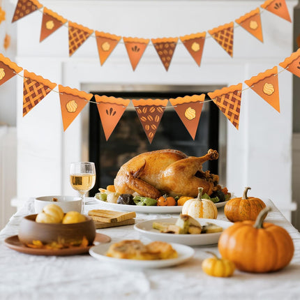 Thanksgiving Pumpkin Pie Banner – 2PCS Pre-Strung Pie Party Banner,Pumpkin Decor, Thanksgiving Party Banner for Party Supplies, Fireplace, Wall, Table, Classroom, Mantel Decor.