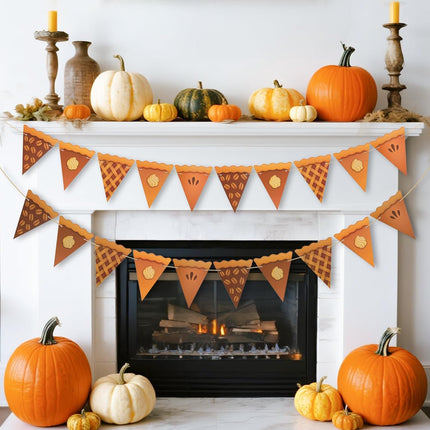 Thanksgiving Pumpkin Pie Banner – 2PCS Pre-Strung Pie Party Banner,Pumpkin Decor, Thanksgiving Party Banner for Party Supplies, Fireplace, Wall, Table, Classroom, Mantel Decor.