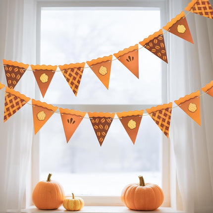 Thanksgiving Pumpkin Pie Banner – 2PCS Pre-Strung Pie Party Banner,Pumpkin Decor, Thanksgiving Party Banner for Party Supplies, Fireplace, Wall, Table, Classroom, Mantel Decor.
