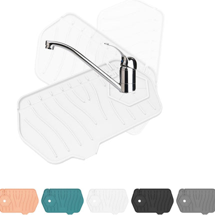 Sink Drain Mat - Unilateral Faucet Guard with 2 Drain Ports, Foldable for Kitchen & Bathroom (White).