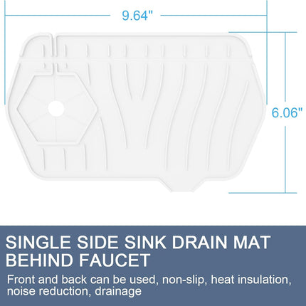 Sink Drain Mat - Unilateral Faucet Guard with 2 Drain Ports, Foldable for Kitchen & Bathroom (White).