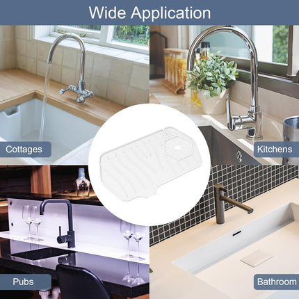 Sink Drain Mat - Unilateral Faucet Guard with 2 Drain Ports, Foldable for Kitchen & Bathroom (White).