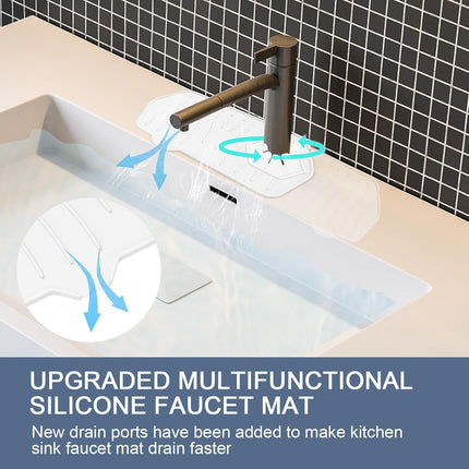 Sink Drain Mat - Unilateral Faucet Guard with 2 Drain Ports, Foldable for Kitchen & Bathroom (White).