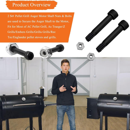 2 Set Replacement 74072 Auger Motor Shaft Nut & Bolt, Fit for Traeger, Pit Boss, Z-Grills, Rec Tec and Most Wood Pellet Grills & AC Pellet Grill Shaft Nut & Bolt of Auger Motor.