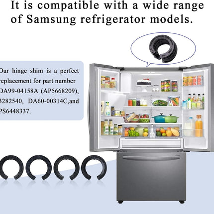 4 Pcs Upgraded DA99-04158A Hinge Shim Refrigerator Door Height Adjustment Kits, Replacement Parts for Samsung 3282540, DA60-00314C, PS6448337 AP5668209,4 Different Thickness.