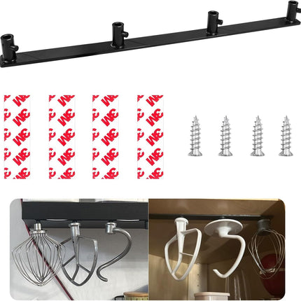 Plastic Stand Mixer Attachment Holder Compatible With Kitchenaid Mixer Accessories, Organize Flat Paddle Beater, Wire Whisk, Dough Hook Attachments, Space Saver for Wall or Below Cabinets,1 Pcs Black.