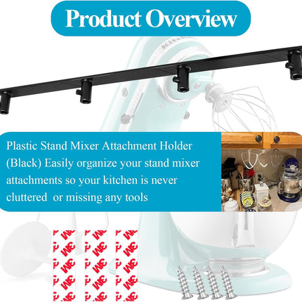Plastic Stand Mixer Attachment Holder Compatible With Kitchenaid Mixer Accessories, Organize Flat Paddle Beater, Wire Whisk, Dough Hook Attachments, Space Saver for Wall or Below Cabinets,1 Pcs Black.