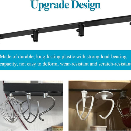 Plastic Stand Mixer Attachment Holder Compatible With Kitchenaid Mixer Accessories, Organize Flat Paddle Beater, Wire Whisk, Dough Hook Attachments, Space Saver for Wall or Below Cabinets,1 Pcs Black.
