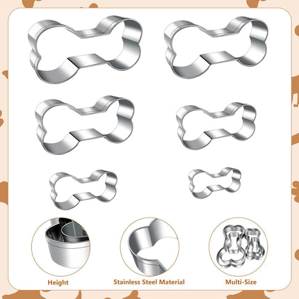 Dog treats Cutters Set 6 Pieces Dog Cookie Cutter sets Different Sizes Mini Small Medium Big Cut Out for Homemade Treats and Baking.