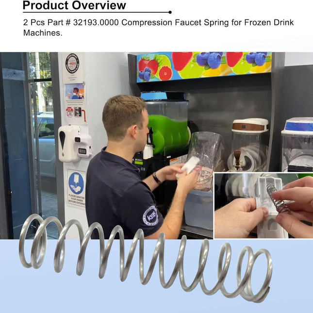 2 Pcs Part # 32193.0000 Compression Faucet Spring, Fit for Bunn 32193-2 Ultra 2 Frozen Drink Machine/Beverage Machine/Large Water Dispenser, Length 3 Inch, OD 0.72 Inch, ID 0.56 Inch.