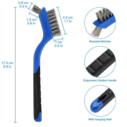 Wire Brush Set 6Pcs, Multi-Purpose Stainless Steel/ Brass/ Nylon Bristle with Curved Handle Grip for Welding Slag Cleaning, Metal Rust Scratching, Paint Scrubbing and Dirt Removal.