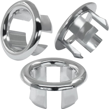 6 Pack Sink Overflow Ring Round Basin Trim Drain Cap Cover Sink Basin Trim Overflow Cover Hole Insert in Cap for Kitchen Bathroom, Chrome.