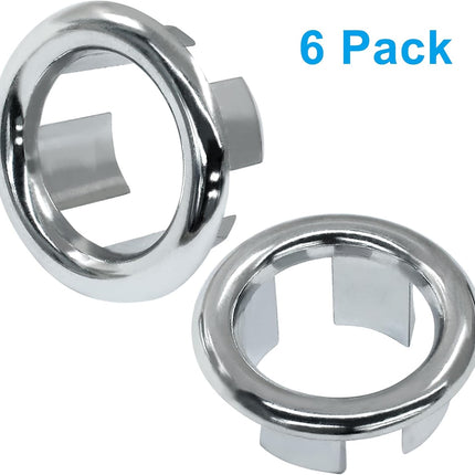 6 Pack Sink Overflow Ring Round Basin Trim Drain Cap Cover Sink Basin Trim Overflow Cover Hole Insert in Cap for Kitchen Bathroom, Chrome.
