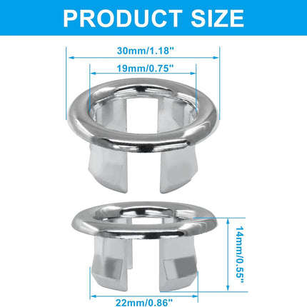 6 Pack Sink Overflow Ring Round Basin Trim Drain Cap Cover Sink Basin Trim Overflow Cover Hole Insert in Cap for Kitchen Bathroom, Chrome.