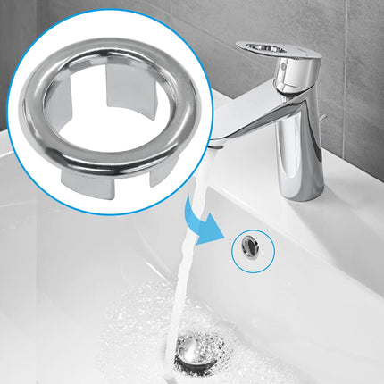 6 Pack Sink Overflow Ring Round Basin Trim Drain Cap Cover Sink Basin Trim Overflow Cover Hole Insert in Cap for Kitchen Bathroom, Chrome.