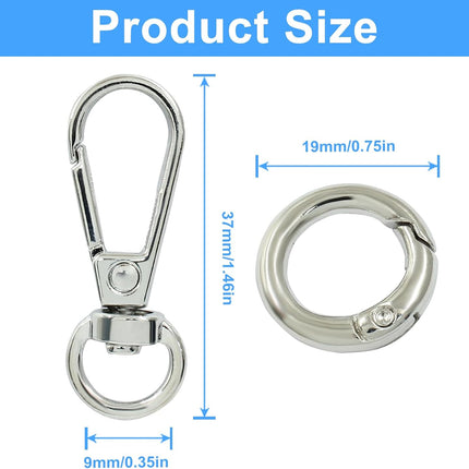 4 Pcs Swivel Snap Hooks with Key Rings, Double Opening Metal Swivel Clasps Lanyard Snap Hooks Lobster Claw Clasps Keychain Hooks for Key Jewelry DIY Crafts, Silver.