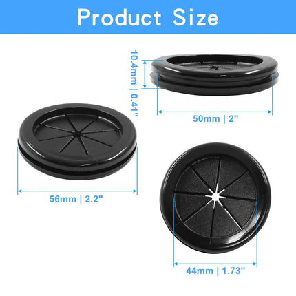 4pcs 2 Inch (50mm) Black Double Sided Desk Hole Grommets, Six-Petaled Rubber Cable Cord Organizer, Desk Hole Cover Wire Hole Insert for Home Office Equipment.