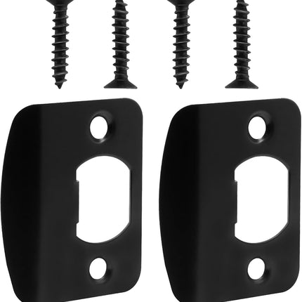 Black Door Strike Plate Stainless Steel Round Corner Door Latch Plate with 4pcs Screws for Door Repair and Reinforcement.