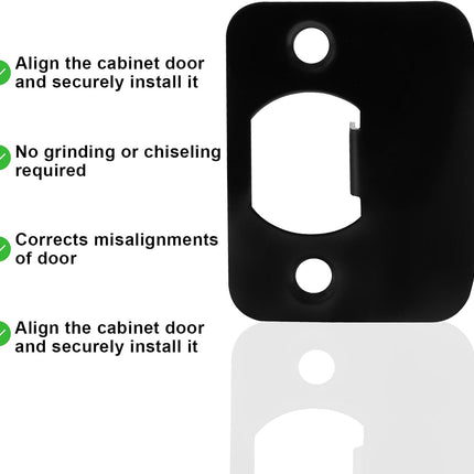 Black Door Strike Plate Stainless Steel Round Corner Door Latch Plate with 4pcs Screws for Door Repair and Reinforcement.