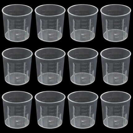 12 Pack 30ml/1.02oz Plastic Measuring Cups, Transparent Kitchen Cups Graduated Medicine Cups, Mini Clear Beakers for Baking Cooking Home Lab.