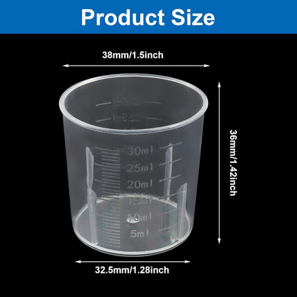 12 Pack 30ml/1.02oz Plastic Measuring Cups, Transparent Kitchen Cups Graduated Medicine Cups, Mini Clear Beakers for Baking Cooking Home Lab.
