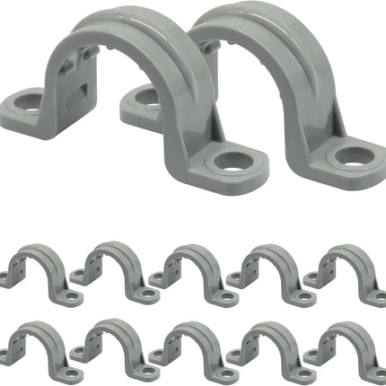 12 Pack 1/2" Pipe Clamp PVC Pipe Straps, 2 Hole Heavy Duty Gray Plastic Conduit Clamps for PVC Pipes, Conduit and Cables.