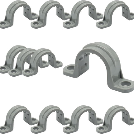 12 Pack 1/2" Pipe Clamp PVC Pipe Straps, 2 Hole Heavy Duty Gray Plastic Conduit Clamps for PVC Pipes, Conduit and Cables.