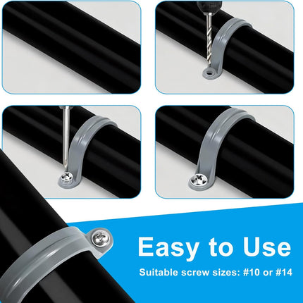 12 Pack 1/2" Pipe Clamp PVC Pipe Straps, 2 Hole Heavy Duty Gray Plastic Conduit Clamps for PVC Pipes, Conduit and Cables.