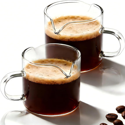 Espresso Cups | 2-Pack,4 oz High-Transparency Glass Doubleshot Coffee Cups, Dishwasher Safe, Dual Pour Design.