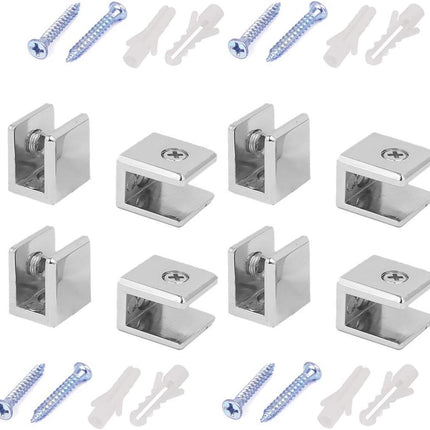 Glass Clamps Wall Mounted Adjustable Zinc Alloy Glass Shelf Clip Clamp Bracket Support - Pack of 8.