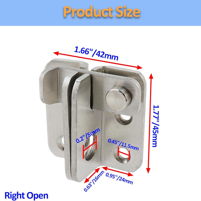 Door Lock Latch Sliding Door Lock Stainless Steel Gate Latches with Padlock Hole Flip Door Latch for Cabinet, Bathroom, Window, Garage Barn Door, Right Open -2pcs.