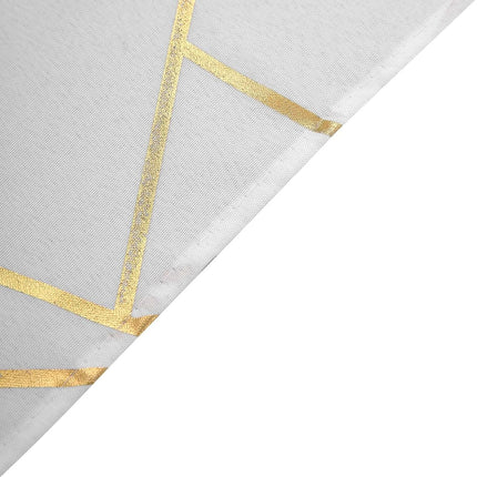 Efavormart 5 Pack | 20"x20" Modern White Polyester Linen Dinner Napkins with Gold Foil Geometric Pattern.