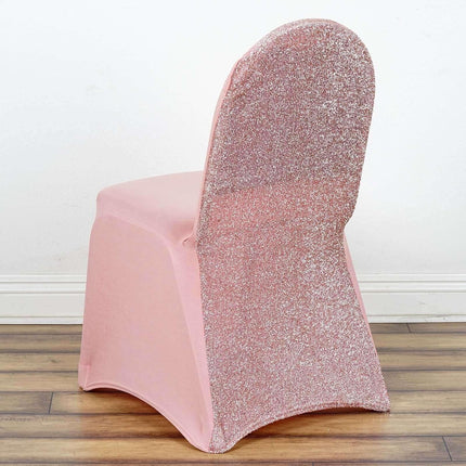 Efavormart 1 Set Rose Gold Spandex Stretch Banquet Chair Covers for Party Dining Chairs W/Metallic Glittering Back W/Foot Pockets Washable Slip Covers Wedding Chair Covers.