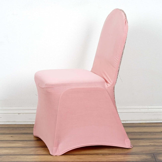 Efavormart 1 Set Rose Gold Spandex Stretch Banquet Chair Covers for Party Dining Chairs W/Metallic Glittering Back W/Foot Pockets Washable Slip Covers Wedding Chair Covers.