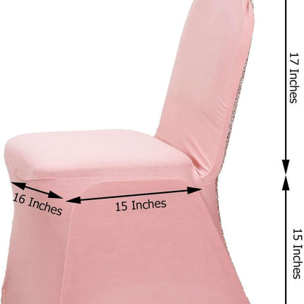 Efavormart 1 Set Rose Gold Spandex Stretch Banquet Chair Covers for Party Dining Chairs W/Metallic Glittering Back W/Foot Pockets Washable Slip Covers Wedding Chair Covers.