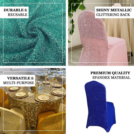 Efavormart 1 Set Rose Gold Spandex Stretch Banquet Chair Covers for Party Dining Chairs W/Metallic Glittering Back W/Foot Pockets Washable Slip Covers Wedding Chair Covers.