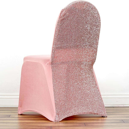 Efavormart 1 Set Rose Gold Spandex Stretch Banquet Chair Covers for Party Dining Chairs W/Metallic Glittering Back W/Foot Pockets Washable Slip Covers Wedding Chair Covers.