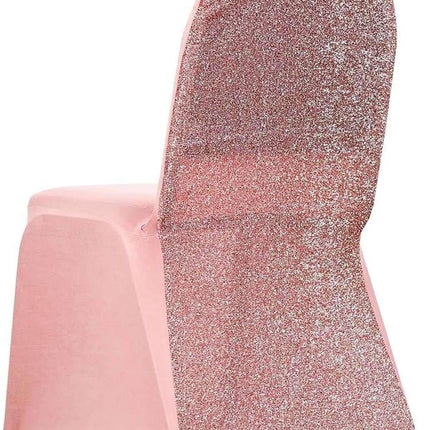 Efavormart 1 Set Rose Gold Spandex Stretch Banquet Chair Covers for Party Dining Chairs W/Metallic Glittering Back W/Foot Pockets Washable Slip Covers Wedding Chair Covers.