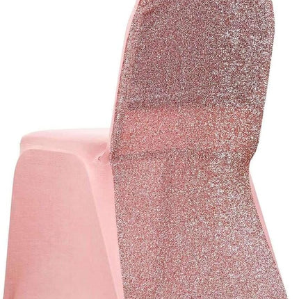 Efavormart 1 Set Rose Gold Spandex Stretch Banquet Chair Covers for Party Dining Chairs W/Metallic Glittering Back W/Foot Pockets Washable Slip Covers Wedding Chair Covers.