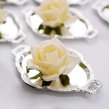 Efavormart 12 Pack - 4.5" Silver Oval Mini Candy Display Tray Favors - Baroque Design for Wedding, Bridal Shower, Baby shower, Birthday, Candy Jars Decorations.