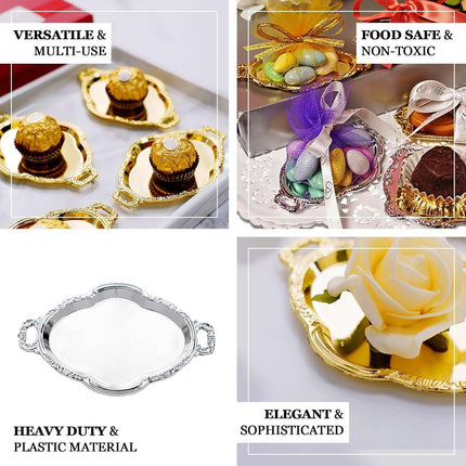 Efavormart 12 Pack - 4.5" Silver Oval Mini Candy Display Tray Favors - Baroque Design for Wedding, Bridal Shower, Baby shower, Birthday, Candy Jars Decorations.