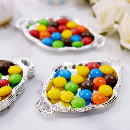 Efavormart 12 Pack - 4.5" Silver Oval Mini Candy Display Tray Favors - Baroque Design for Wedding, Bridal Shower, Baby shower, Birthday, Candy Jars Decorations.