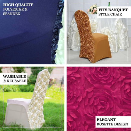 Efavormart Satin Rosette White Stretch Banquet Spandex Chair Cover Dinning Event Slipcover for Wedding Party Banquet Catering.