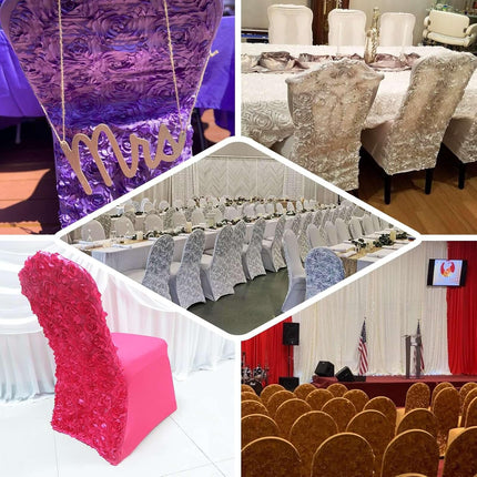 Efavormart Satin Rosette White Stretch Banquet Spandex Chair Cover Dinning Event Slipcover for Wedding Party Banquet Catering.